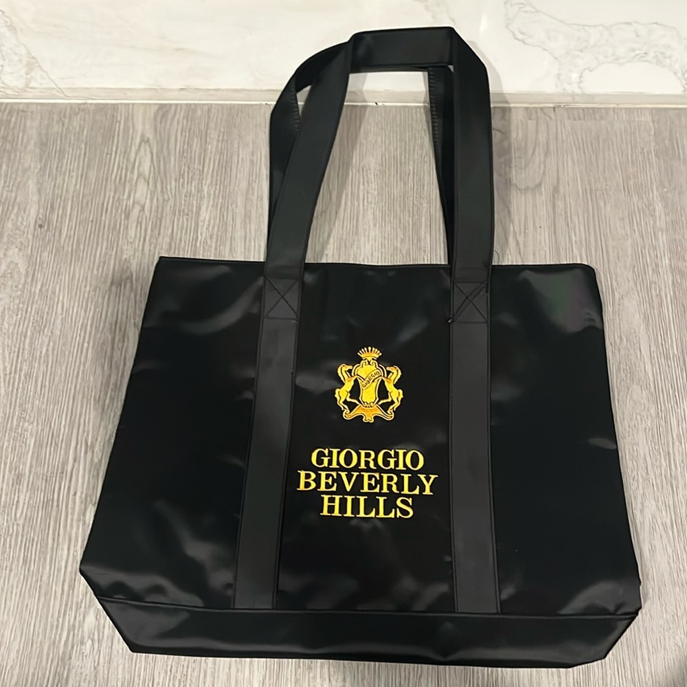NWOT Vintage 90s Giorgio Beverly Hills Black Gold Embroidered Large Tote Bag